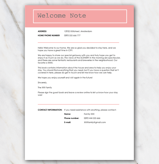 AirBnB House manual page 2 coral red