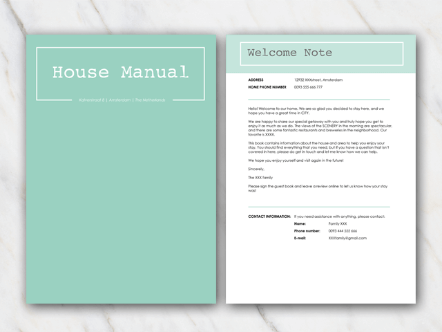 AirBnB house manual with green coverpage