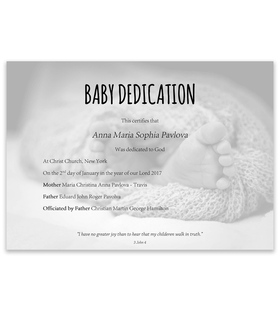 Baby Dedication Certificate Template For Word Free Printable 