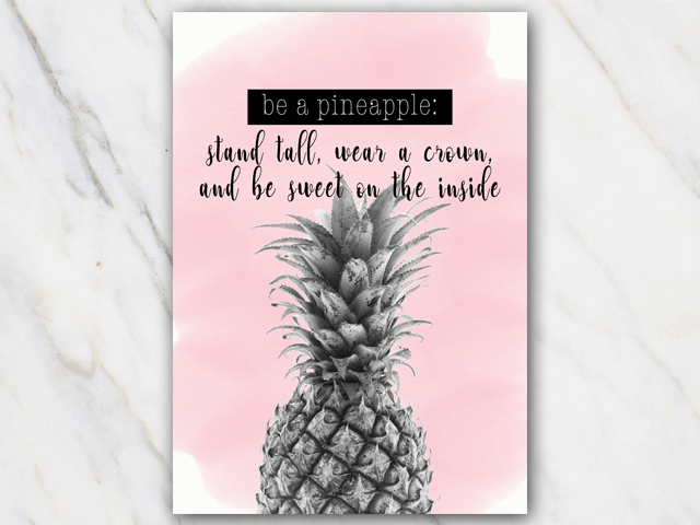 Example of printable funny quote with pineapple on pink background