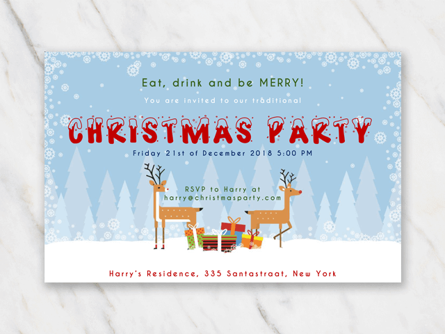 Printable and customizable Christmis invitation template reindeer in snow