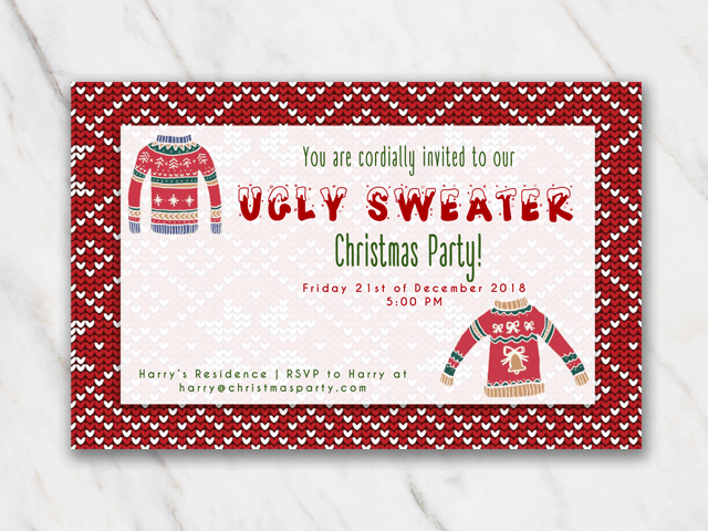 Printable Christmas party invitation ugly sweater