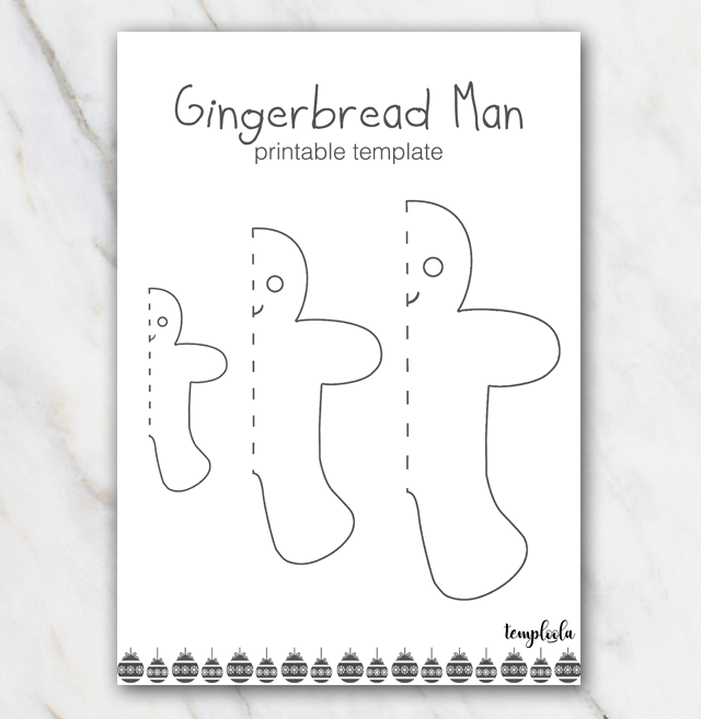 3 sizes of gingerbread man templates in black and white for cookies