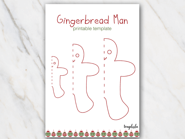 Gingerbread man template in 3 sizes red and green