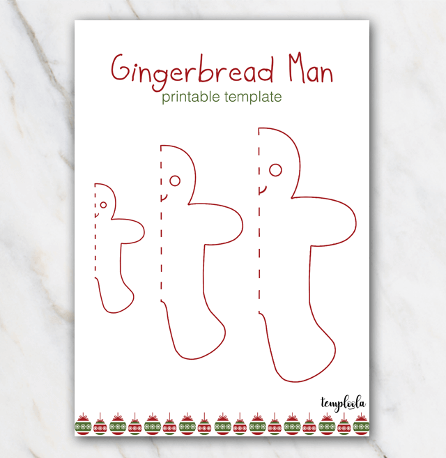 Example of gingerbread man template in PDF in colors red and green