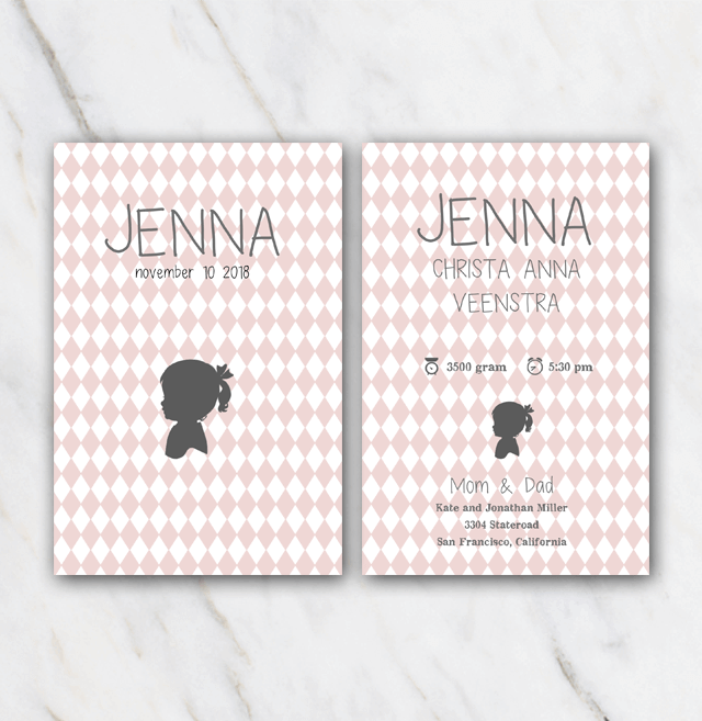 Silhouette birth announcement template for girl