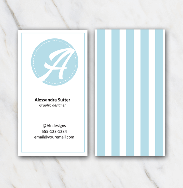 alessandra-sutter business card template with light blue and white colors