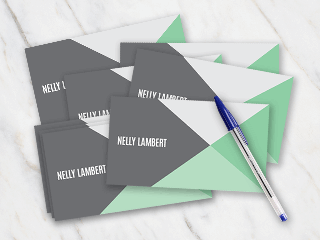 Business card with green white and grey colors
