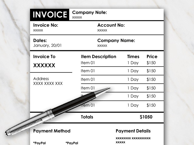 Invoice template for Word with primarily black being used
