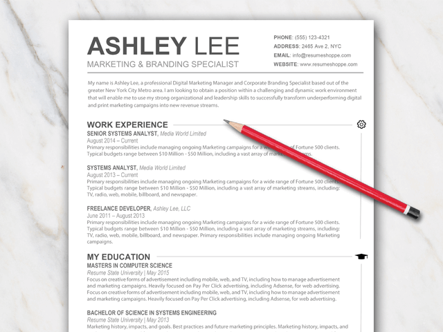 Example of a 1 page clean resume template
