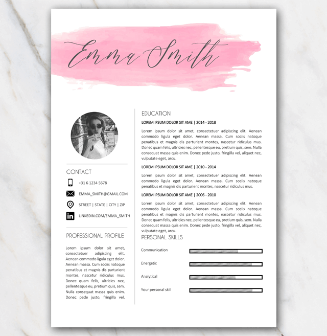 Free resume template with name on watercolor brushstroke