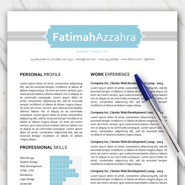 Blue and grey 1 page resume template professionaly designed