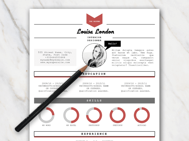 Example of resume template in Word with red black and grey colors