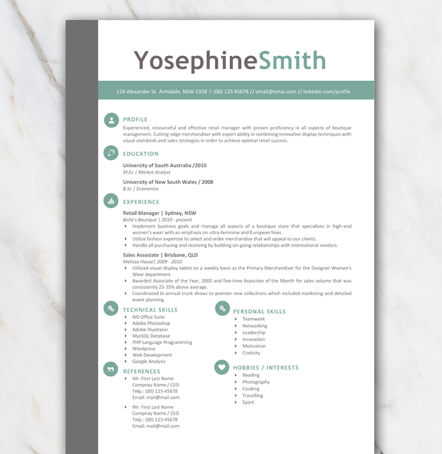 Resume template 1 page with sophisticated look and feel