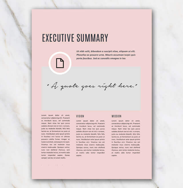Second page of pink creative business plan template