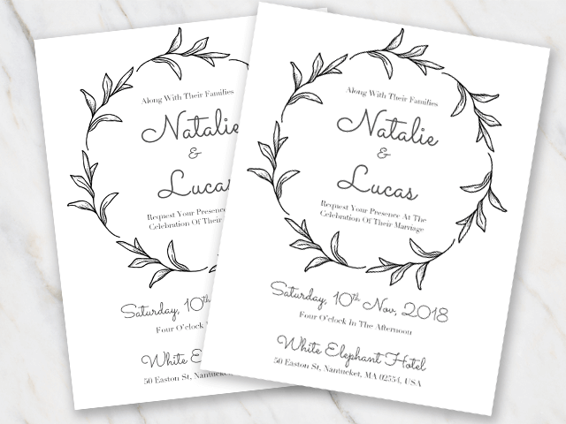 Invitation template with black and white features in round shape