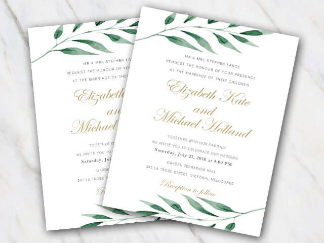 Wedding invitation template in Word with olive branch