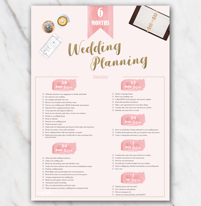 Wedding planning checklist pink in PDF