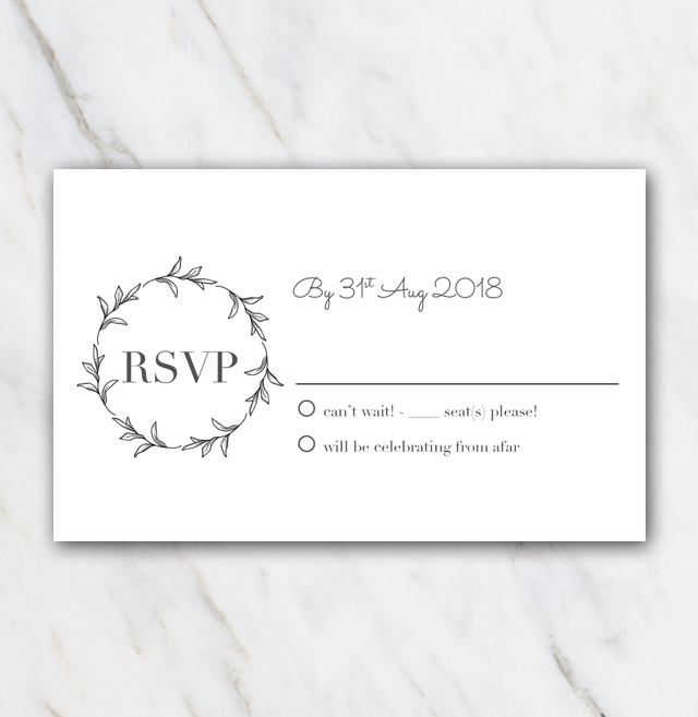 Black and white leaves wedding rsvp template