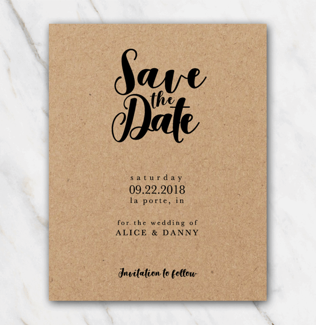 Wedding save-the-date on brown kraftpaper