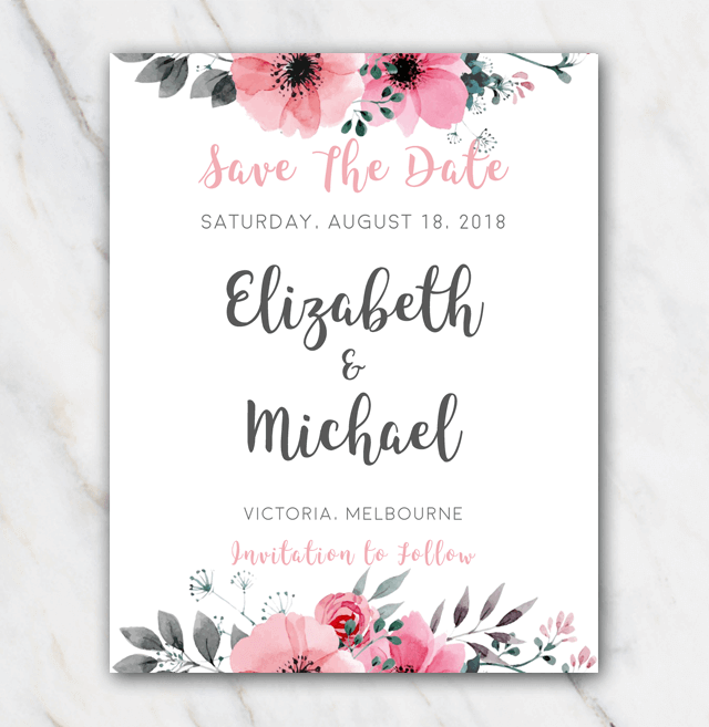 Pink floral wedding save-the-date template