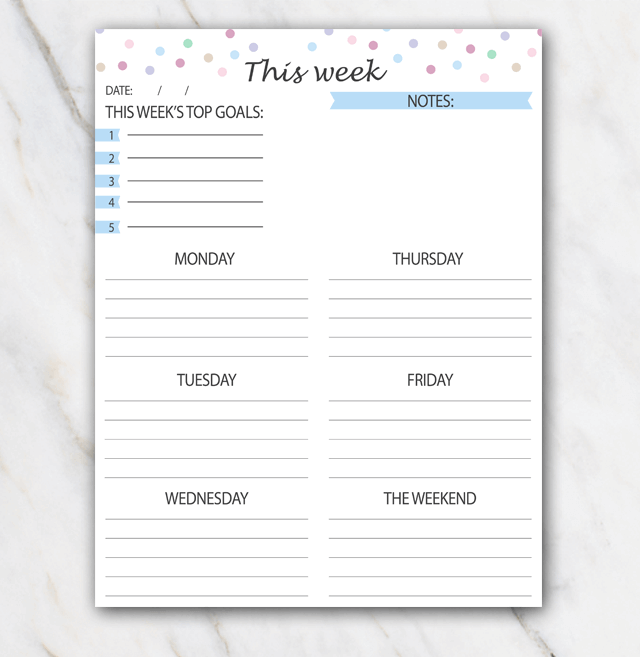 Printable weekly plannern with a festive look and feel