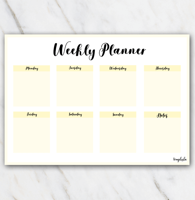 Printable yellow landscape weekly planner