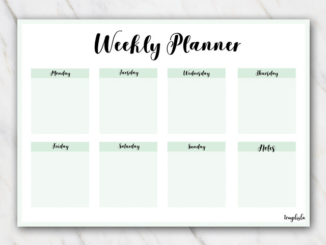 printable weekly planner in minty color scheme
