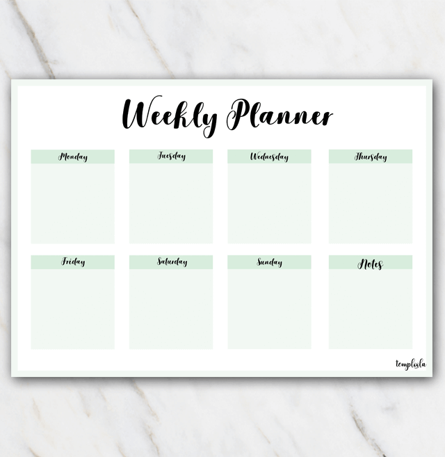 printable landscape weekly planner in minty colors