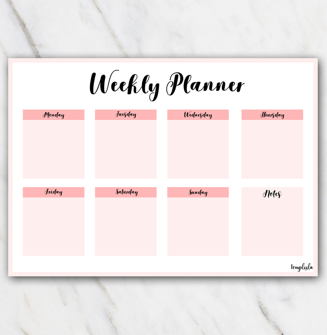 Pink landscape weekly planner template