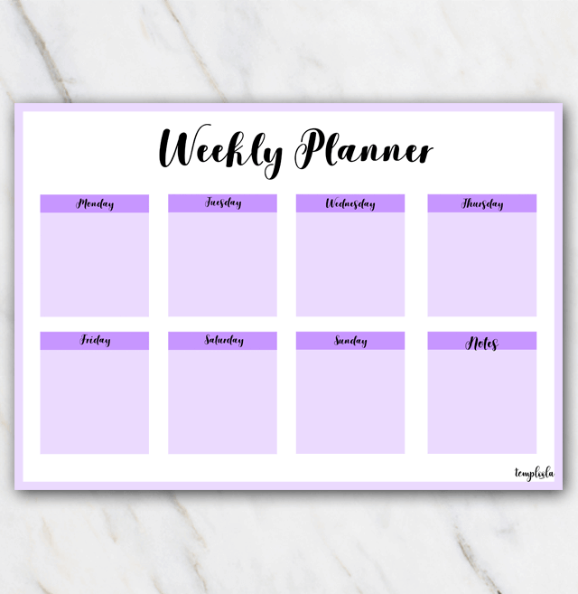 Printable purple landscape weekly planner template