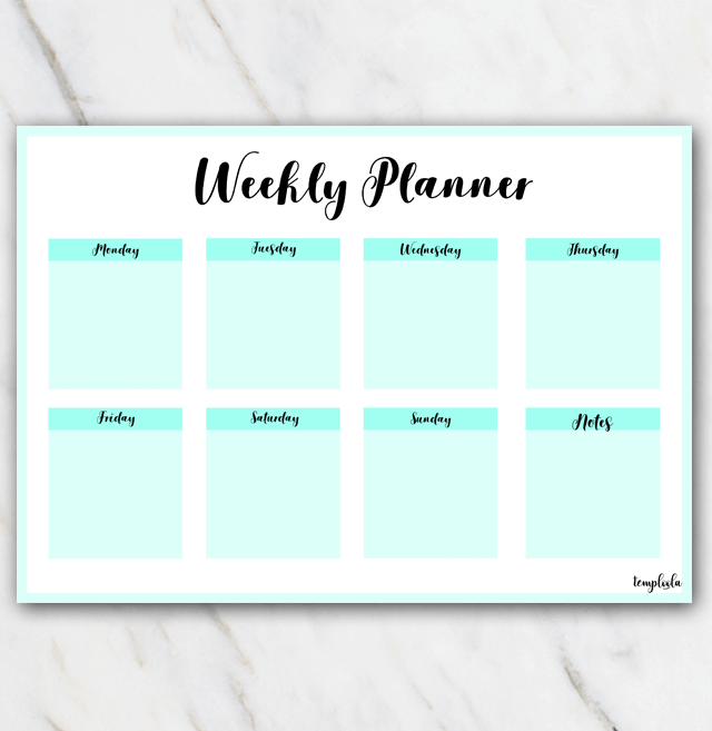Printable turquoise landscape weekly planner