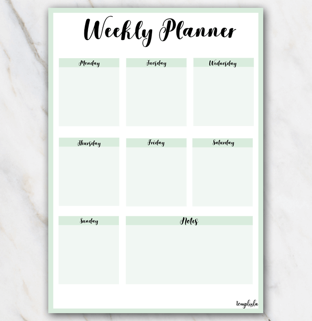 Printable mint weekly planner in portrait format